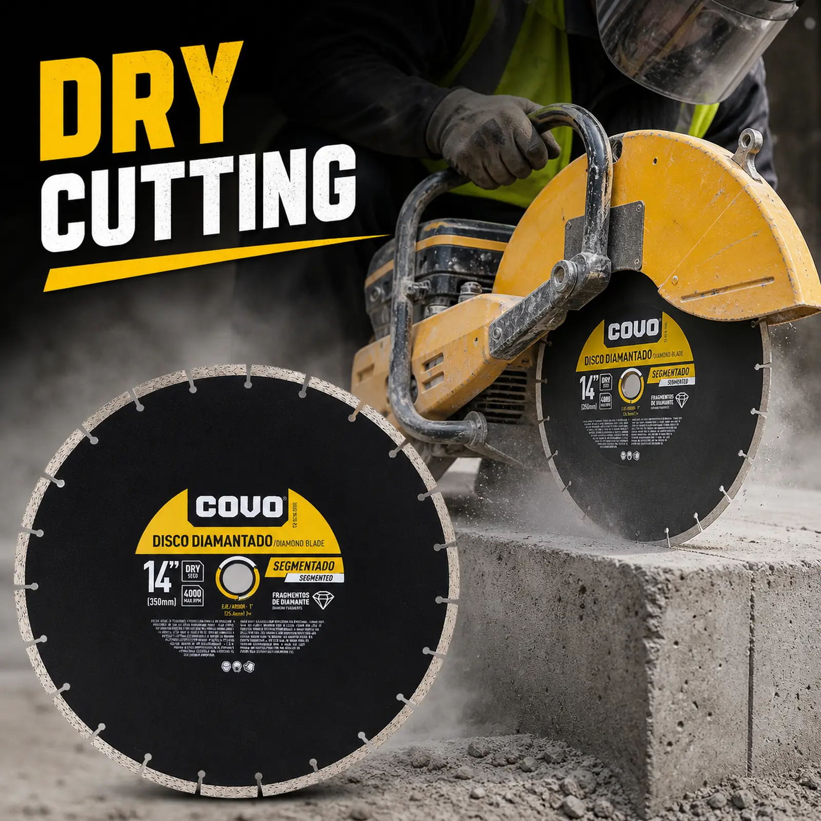 Segmented Diamond Cutting Blade / For Rough Concrete / Dry / 1 Piece / 14" (350mm)