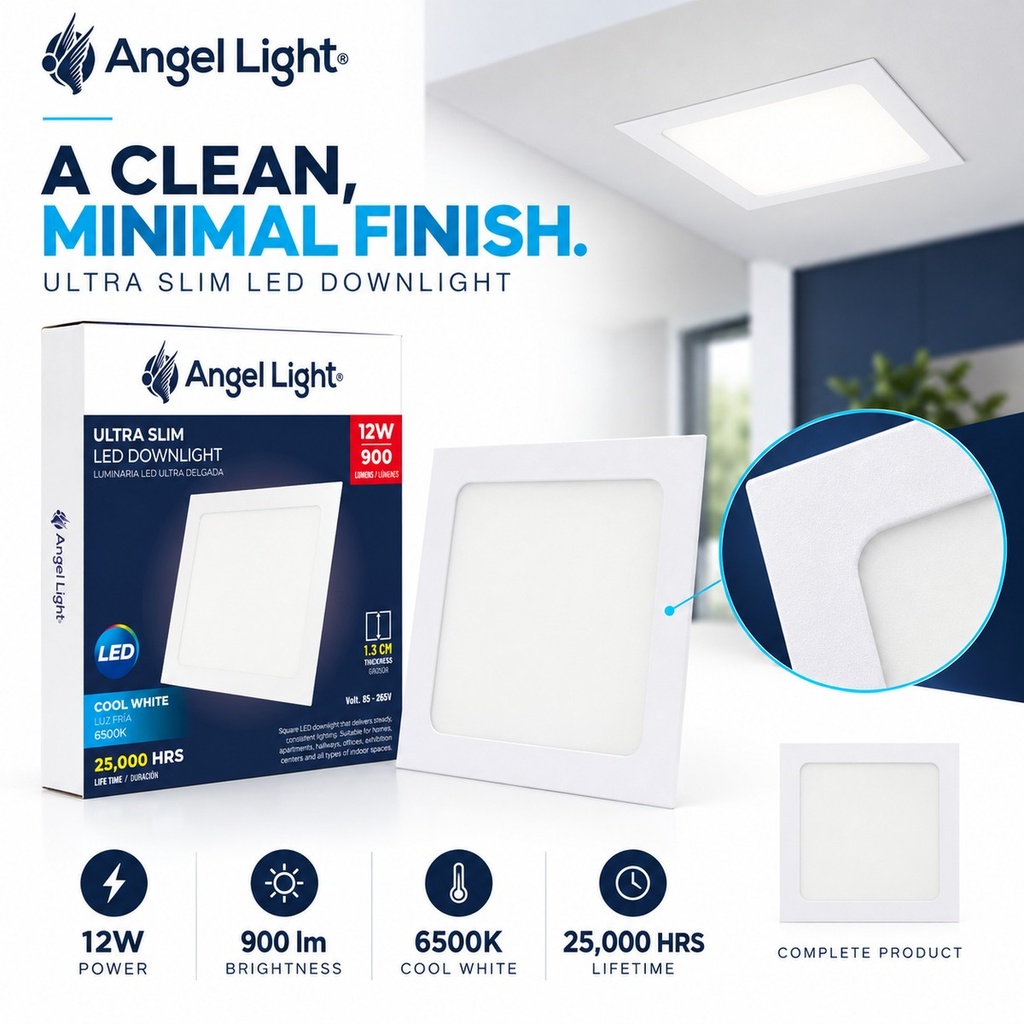 LED square recessed panel light 167mm 12w 6400K white