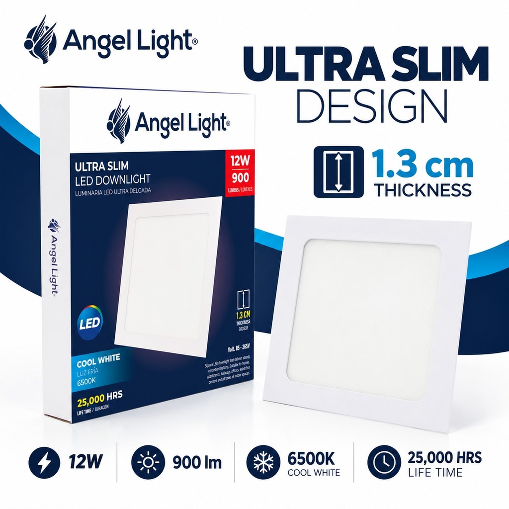 LED square recessed panel light 167mm 12w 6400K white