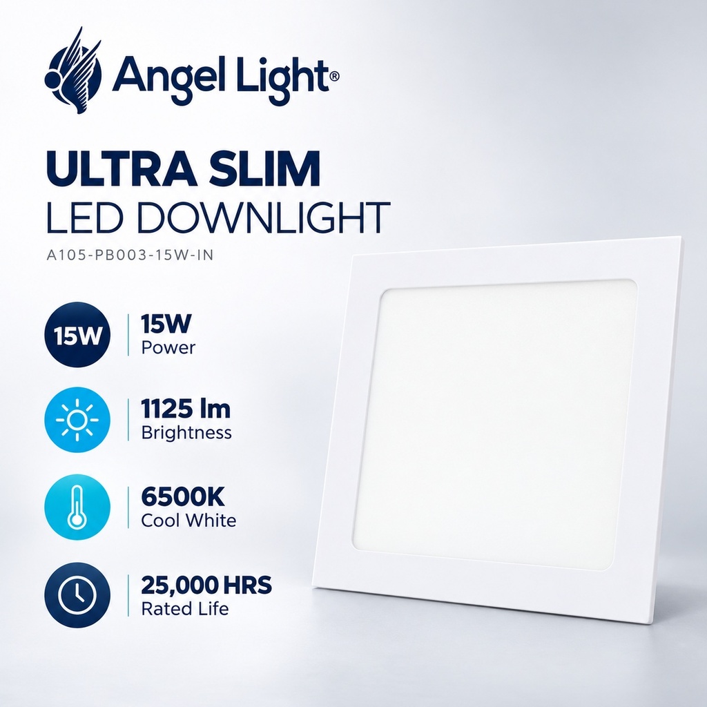 LED square recessed panel light 195mm 15w 6400K white