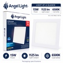 LED square recessed panel light 195mm 15w 6400K white