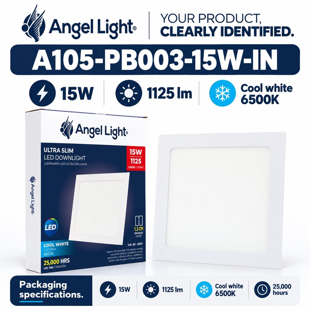 LED square recessed panel light 195mm 15w 6400K white
