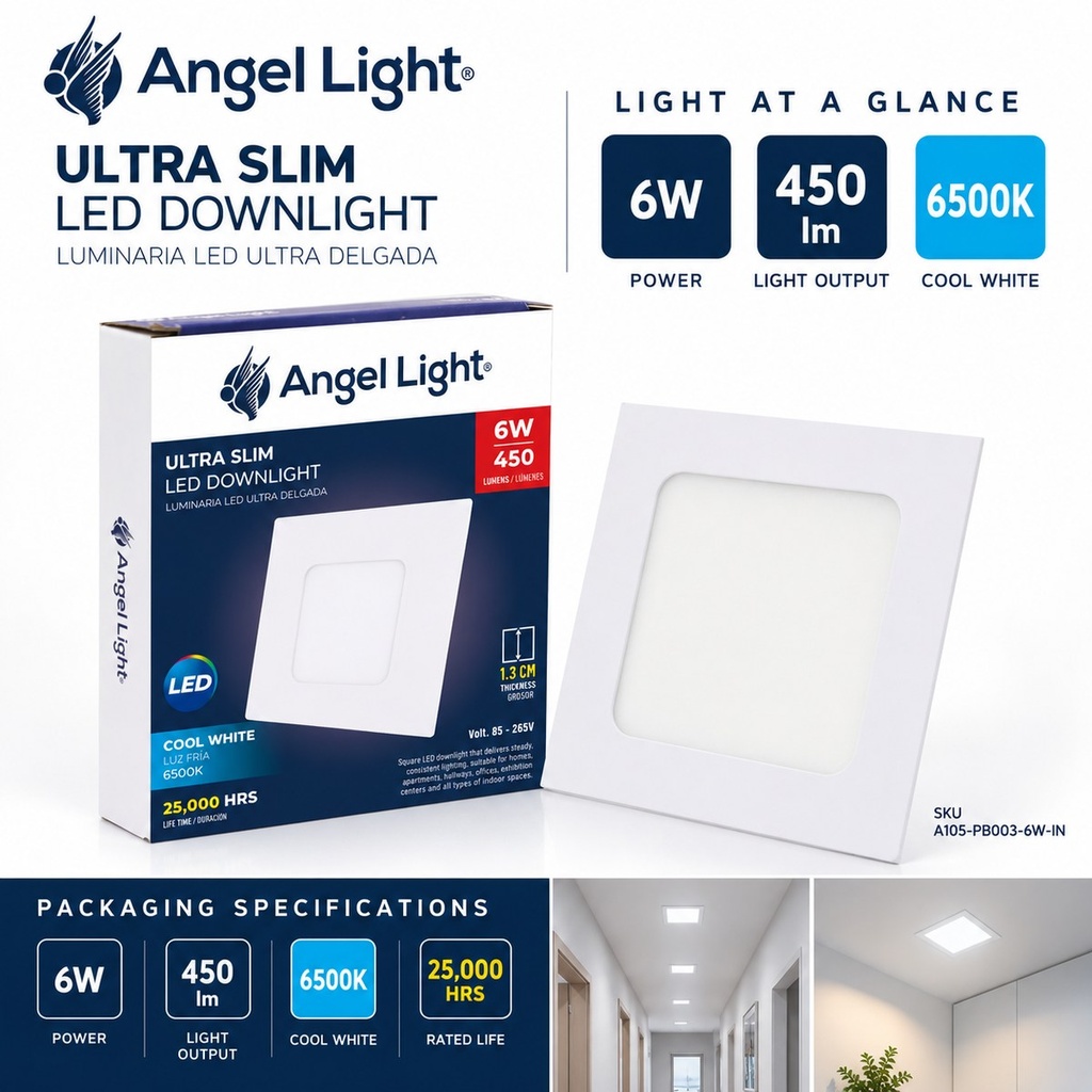 LED square recessed panel light 118mm 6w 6400K white