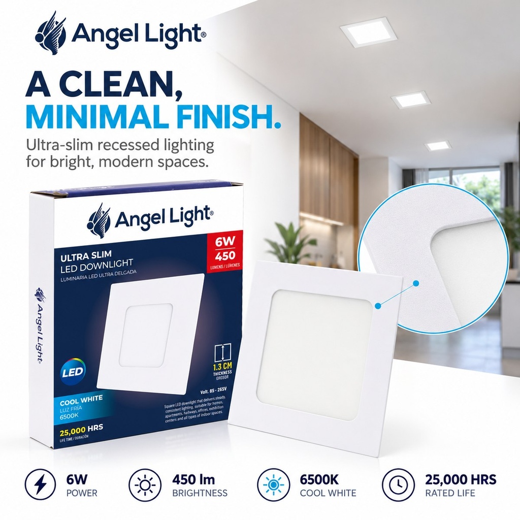 LED square recessed panel light 118mm 6w 6400K white