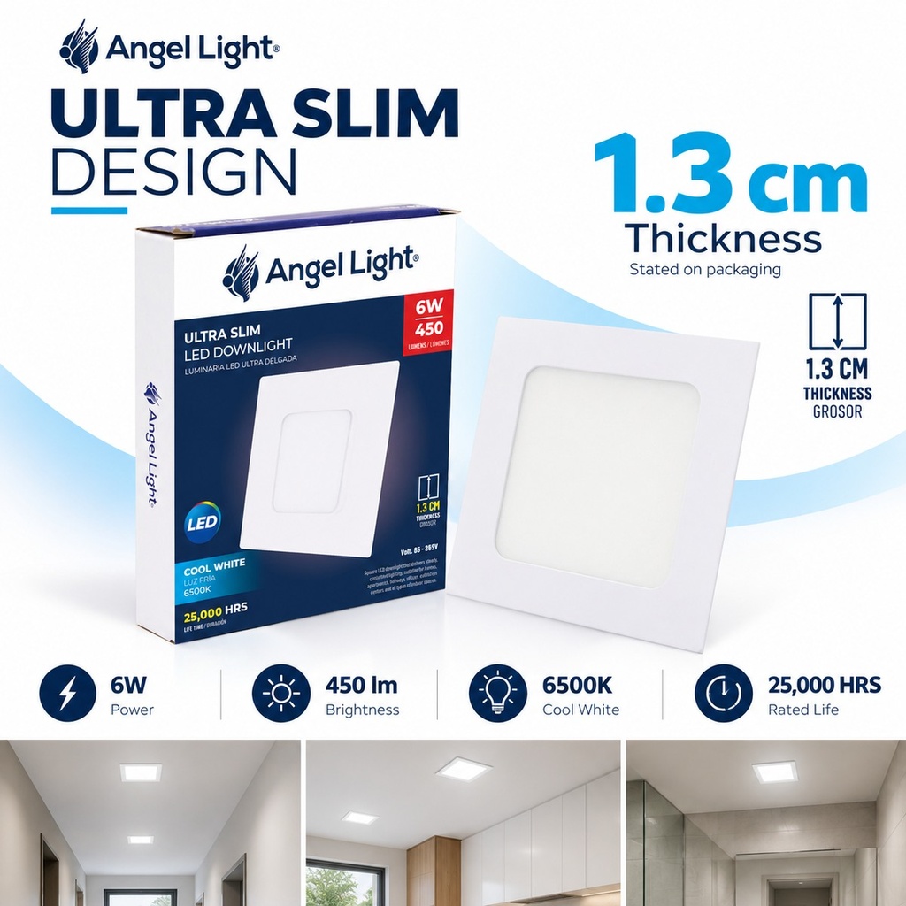 LED square recessed panel light 118mm 6w 6400K white