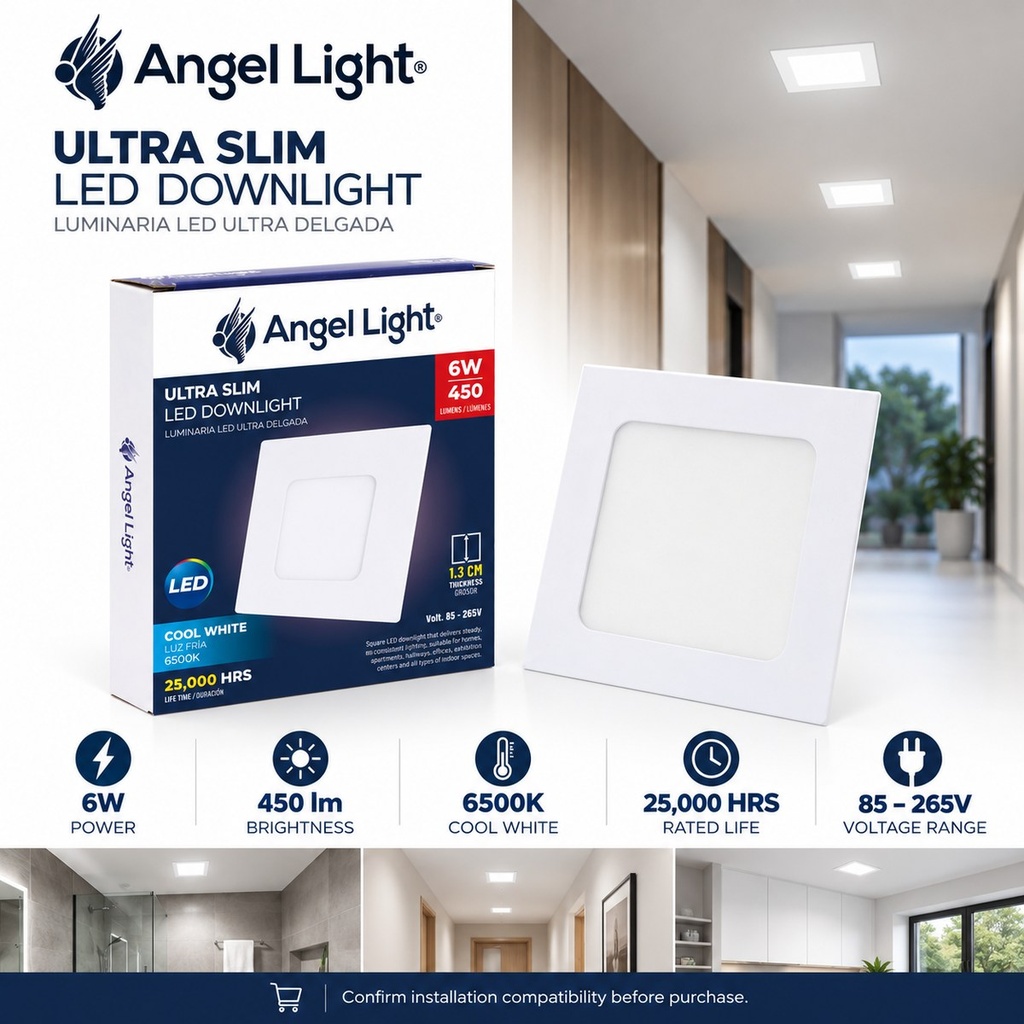 LED square recessed panel light 118mm 6w 6400K white