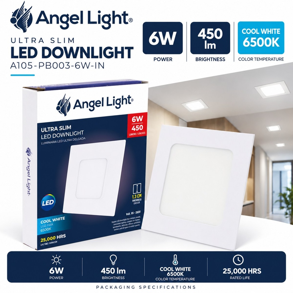 LED square recessed panel light 118mm 6w 6400K white