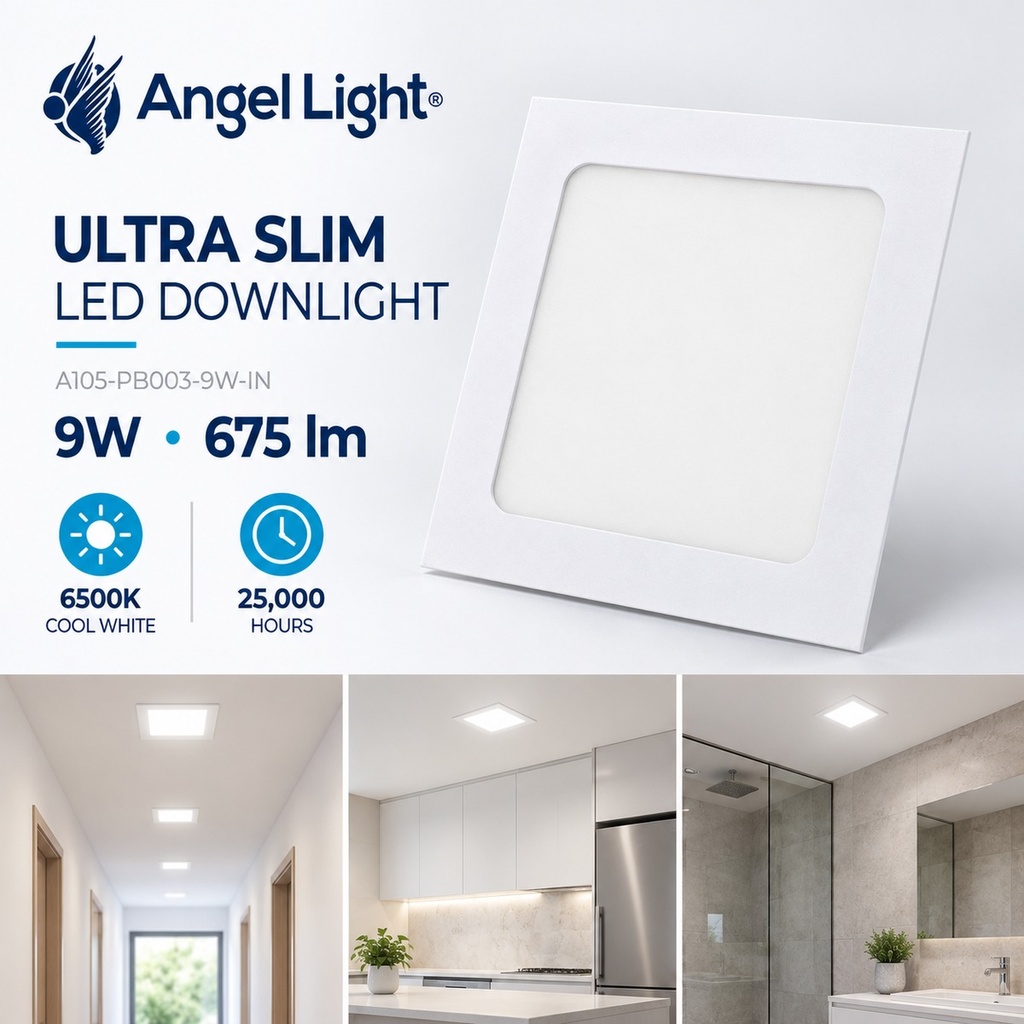 LED square recessed panel light 144mm 9w 6400K white