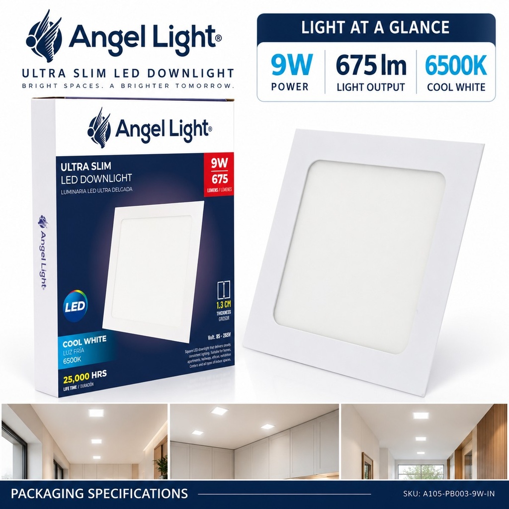 LED square recessed panel light 144mm 9w 6400K white