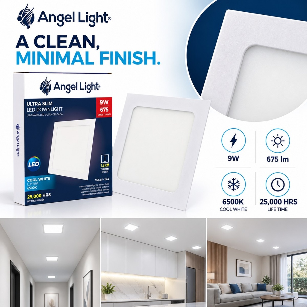 LED square recessed panel light 144mm 9w 6400K white