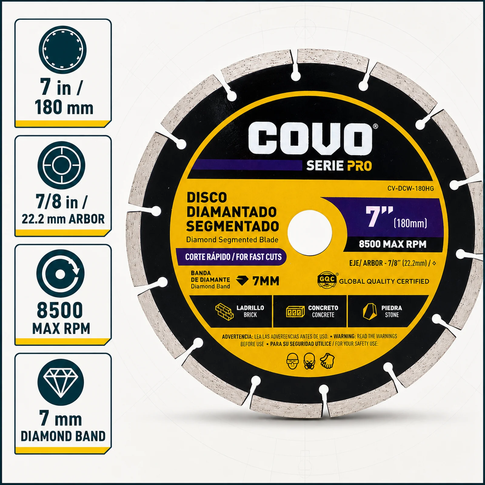 Segmented Diamond Cutting Blade / For Rough Concrete / Pro Series / 1 Piece / 7" (180mm)