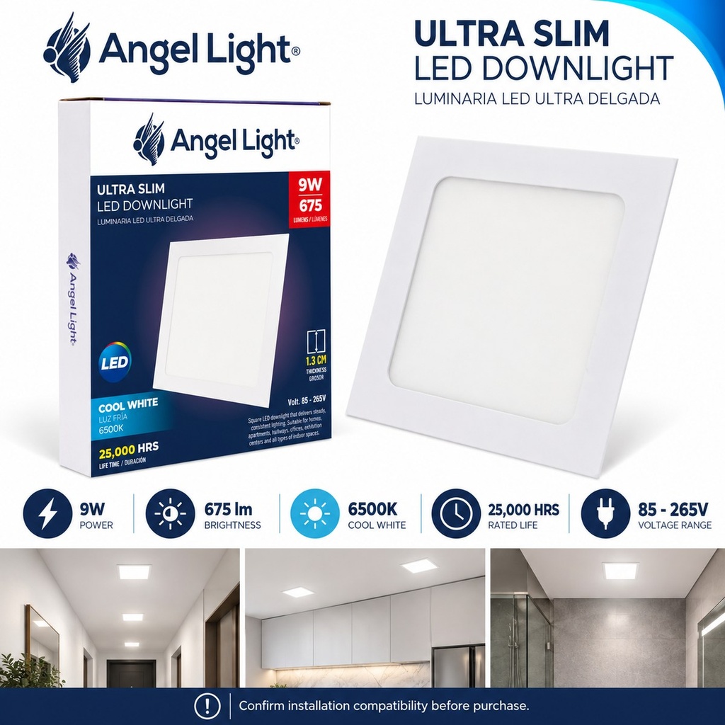 LED square recessed panel light 144mm 9w 6400K white