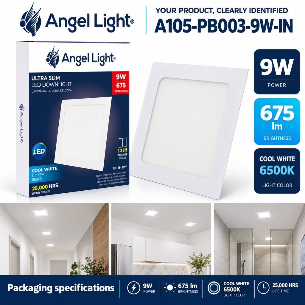LED square recessed panel light 144mm 9w 6400K white