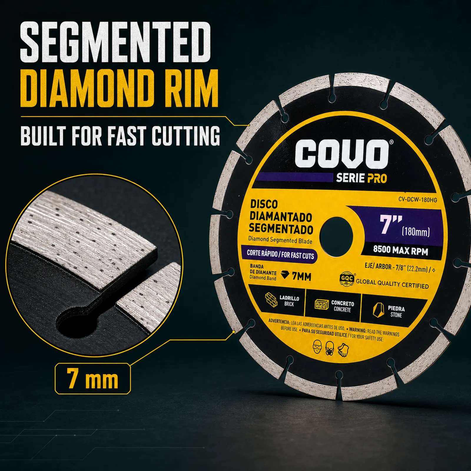 Segmented Diamond Cutting Blade / For Rough Concrete / Pro Series / 1 Piece / 7" (180mm)