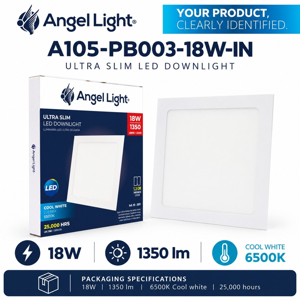 LED square recessed panel light 218mm 18w 6400K white