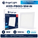 LED square recessed panel light 218mm 18w 6400K white