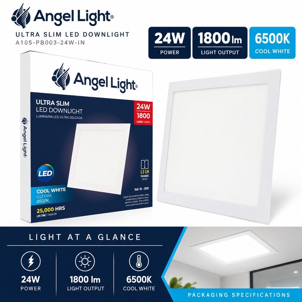 LED square recessed panel light 292mm 24w 6400K white