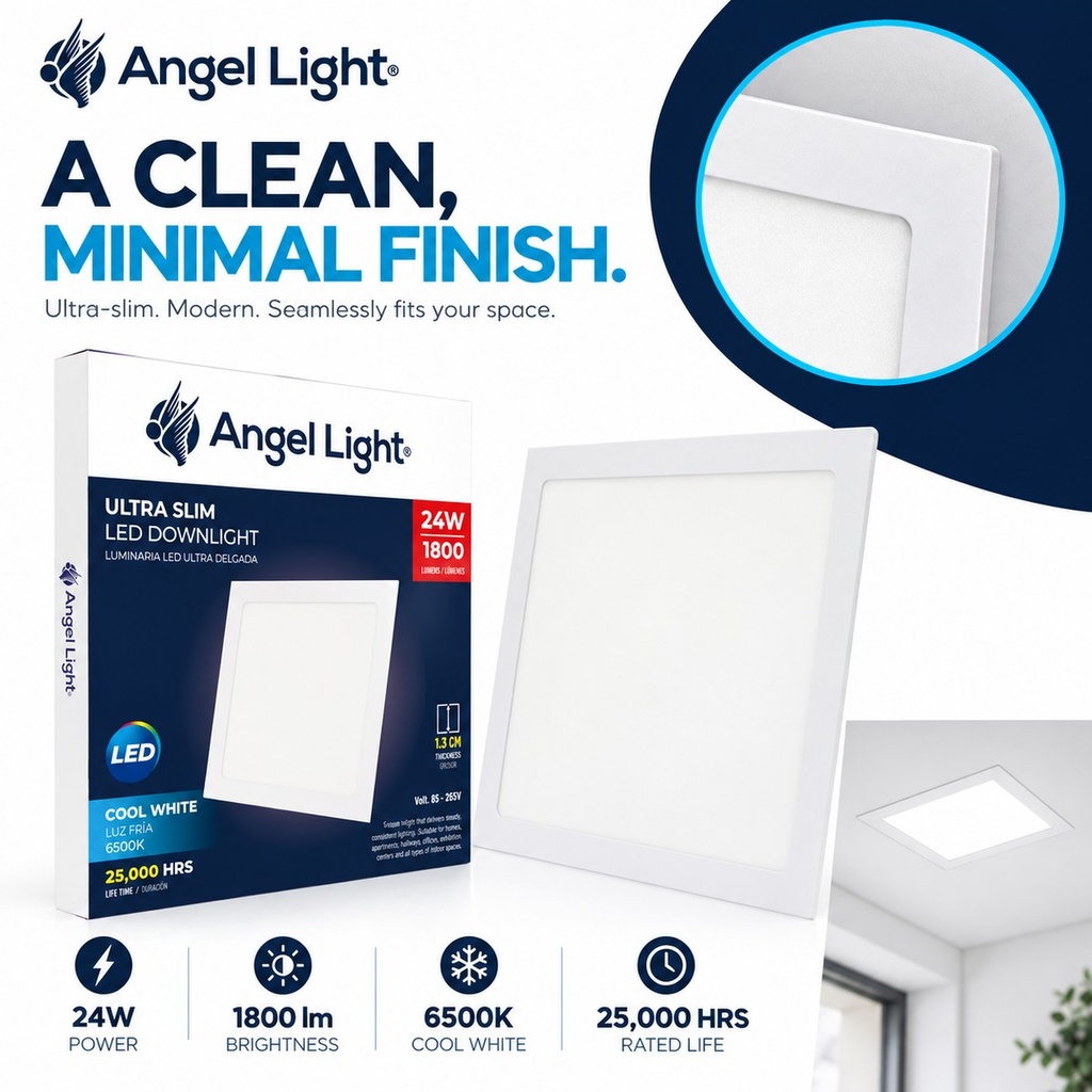 LED square recessed panel light 292mm 24w 6400K white