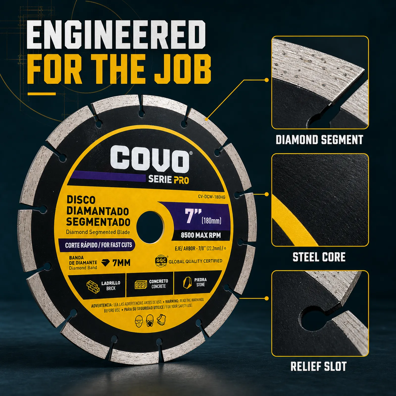 Segmented Diamond Cutting Blade / For Rough Concrete / Pro Series / 1 Piece / 7" (180mm)