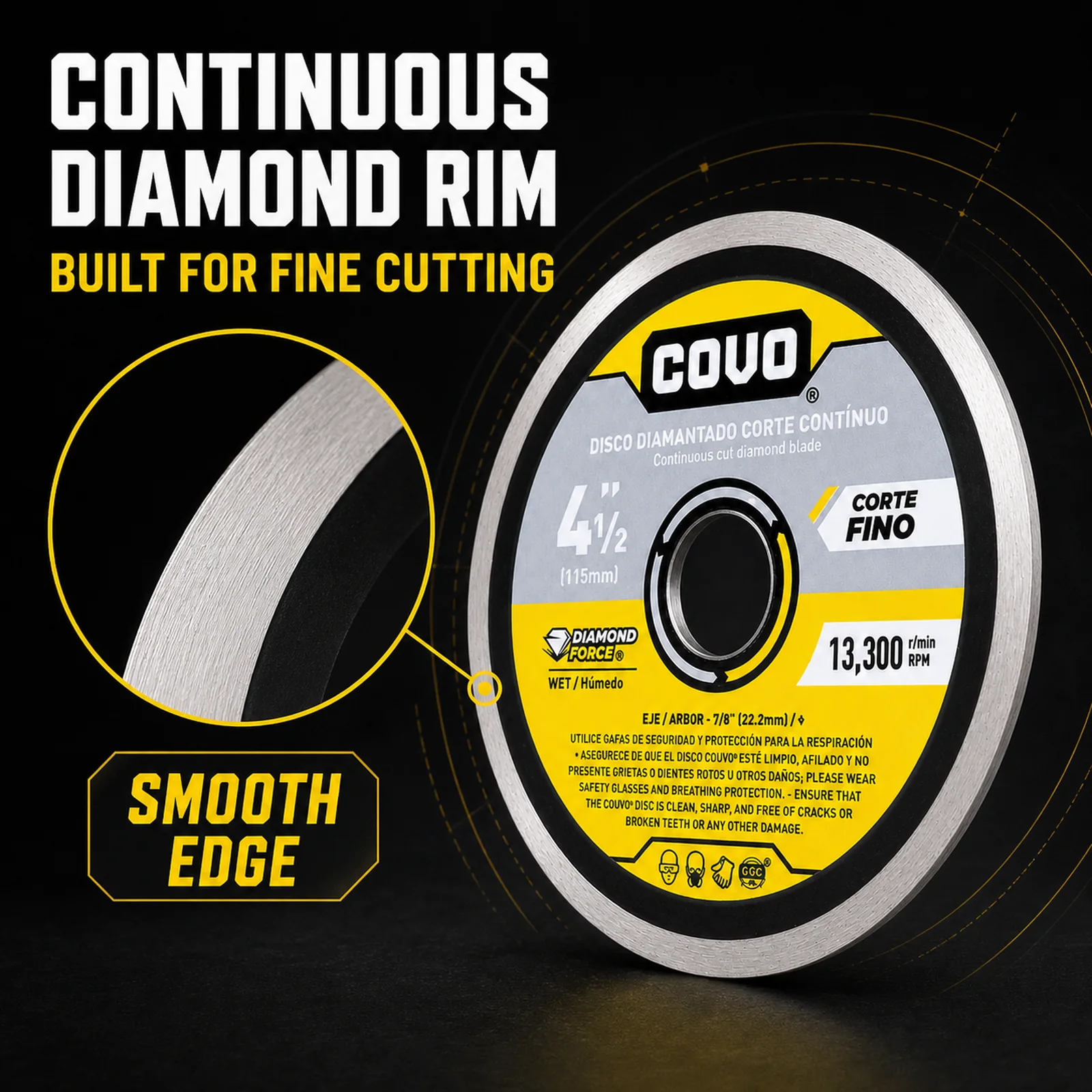 Continuous Rim Diamond Blade / For Smooth Concrete / Wet / 1 Piece / 4 1/2" (115mm)