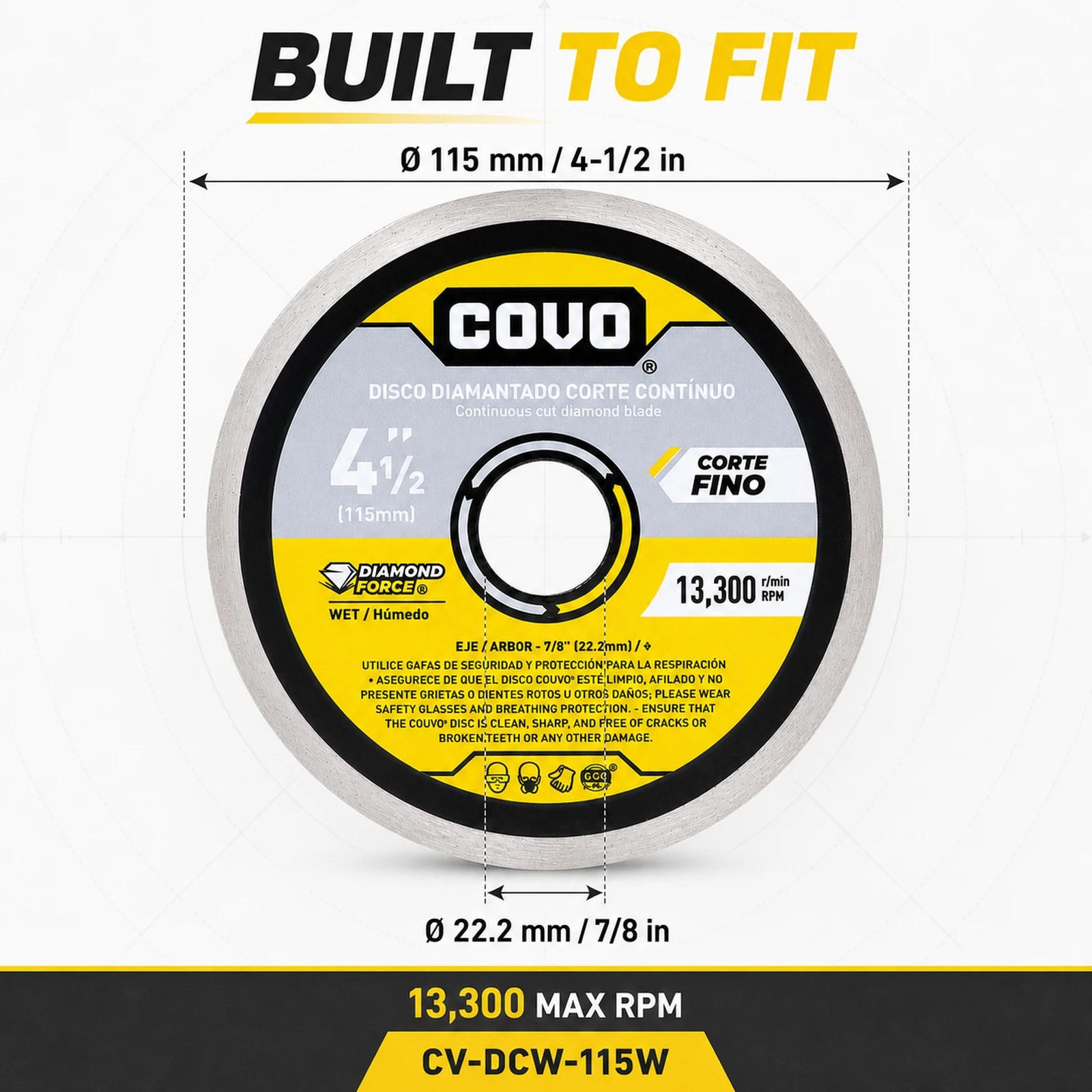 Continuous Rim Diamond Blade / For Smooth Concrete / Wet / 1 Piece / 4 1/2" (115mm)