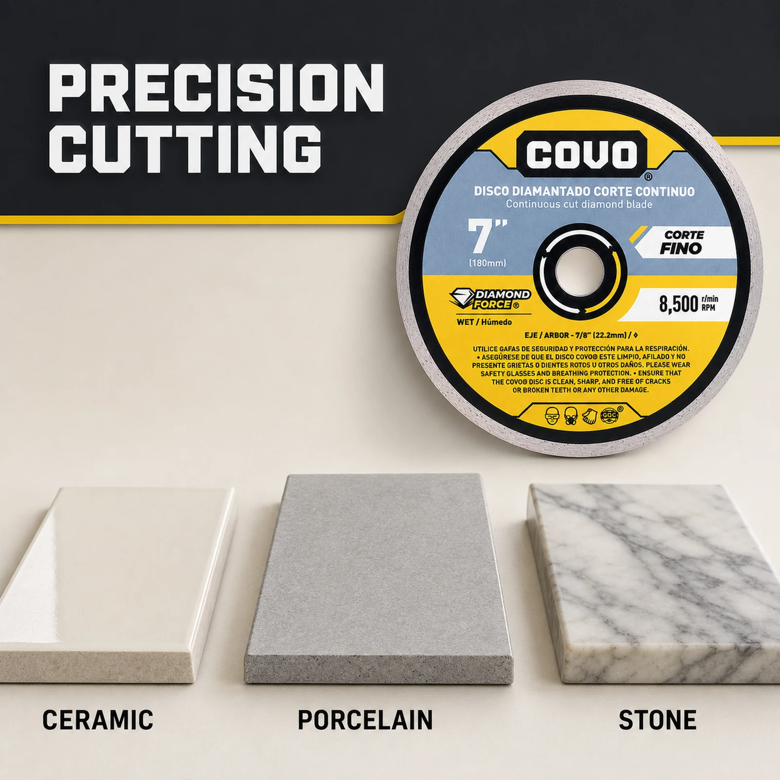 Continuous Rim Diamond Blade / For Smooth Concrete / Diamond Segments / 7" (180mm) / Wet