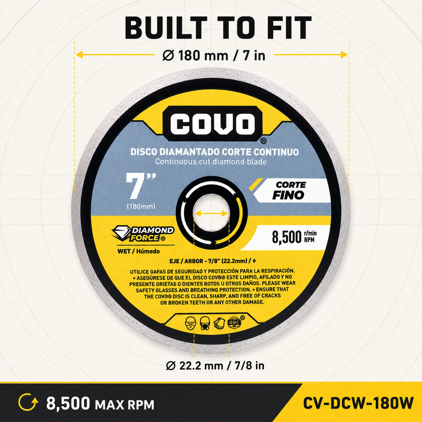 Continuous Rim Diamond Blade / For Smooth Concrete / Diamond Segments / 7" (180mm) / Wet