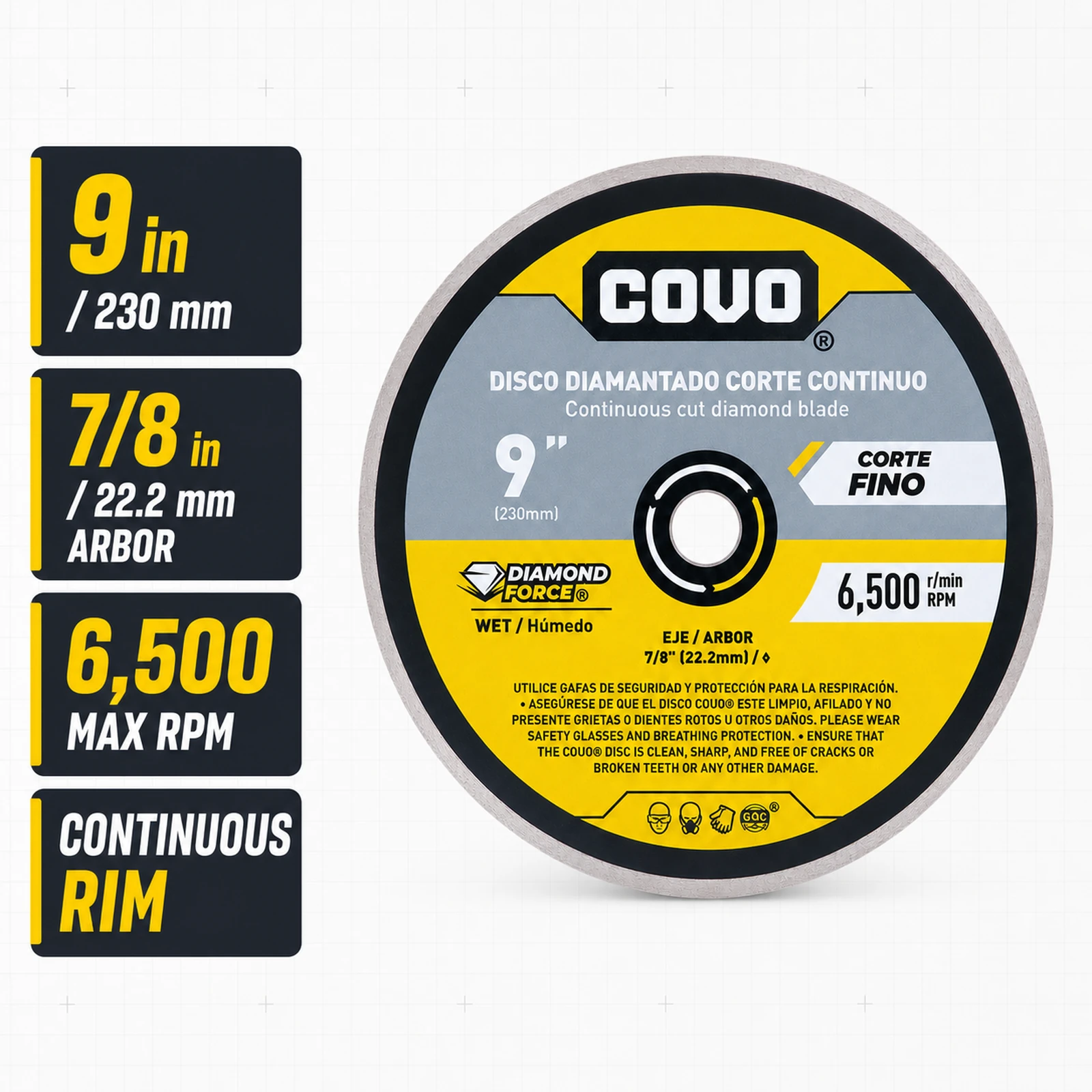 Continuous Rim Diamond Blade / For Smooth Concrete / Wet / 1 Piece / 9" (230mm)
