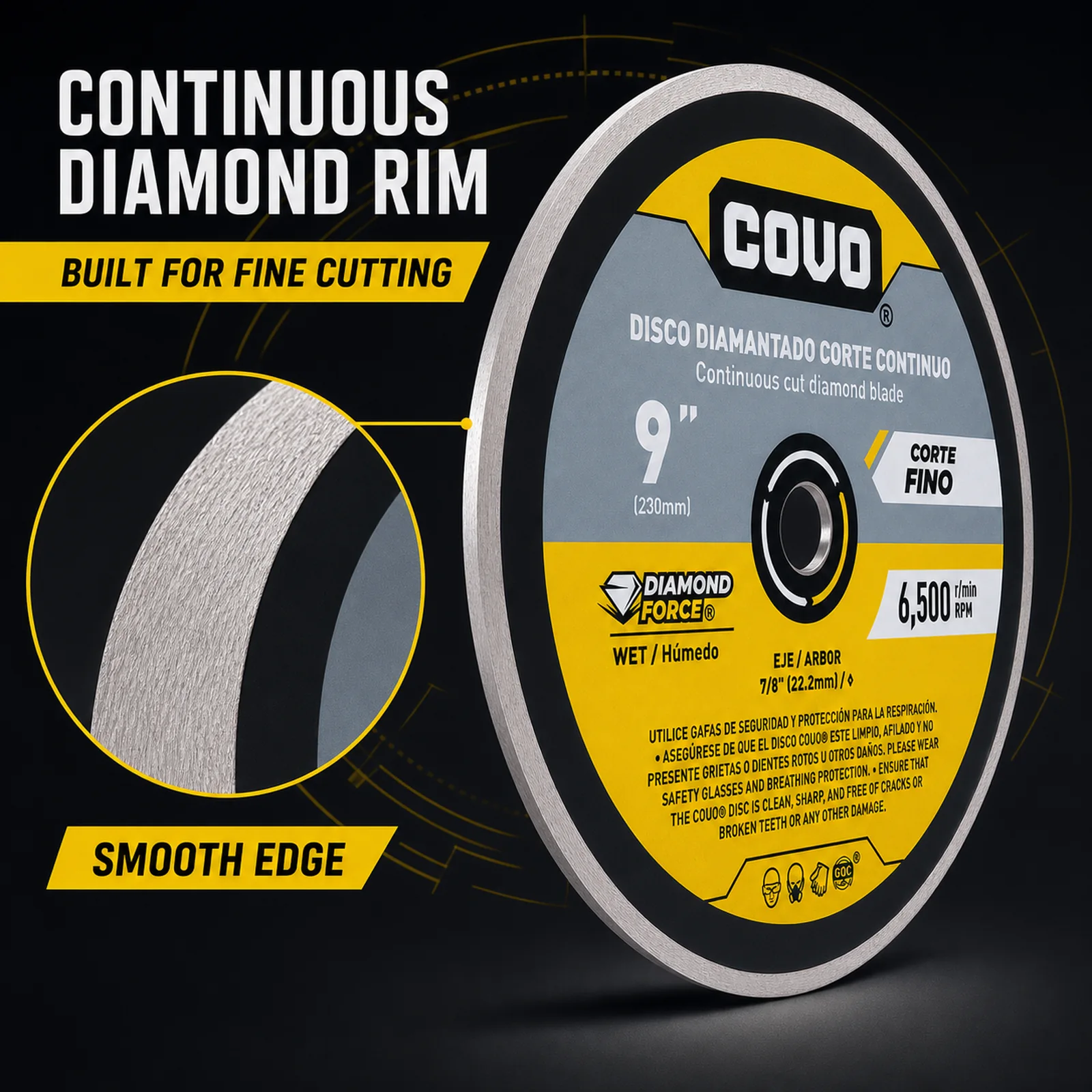 Continuous Rim Diamond Blade / For Smooth Concrete / Wet / 1 Piece / 9" (230mm)
