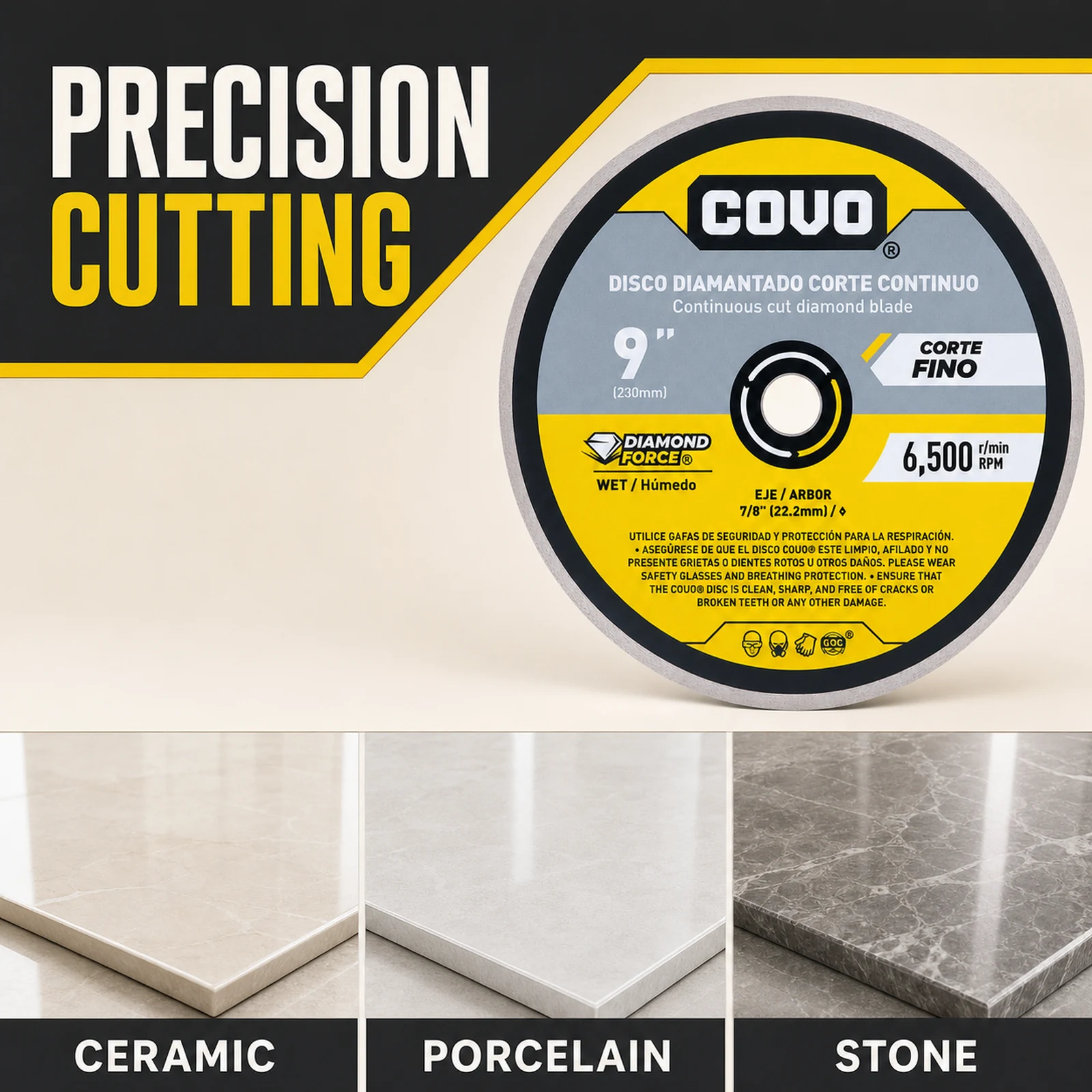 Continuous Rim Diamond Blade / For Smooth Concrete / Wet / 1 Piece / 9" (230mm)