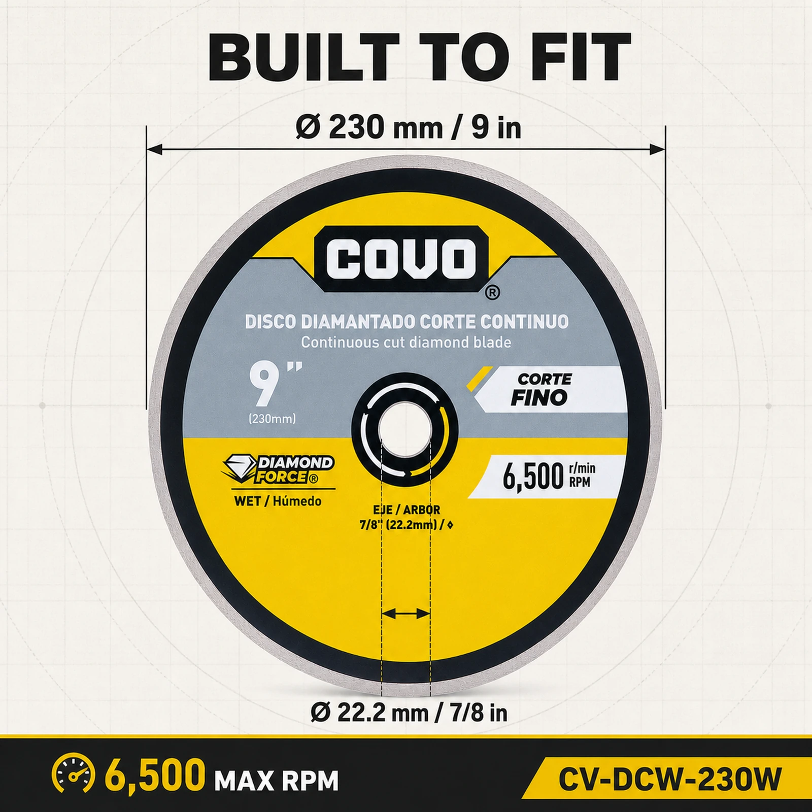 Continuous Rim Diamond Blade / For Smooth Concrete / Wet / 1 Piece / 9" (230mm)