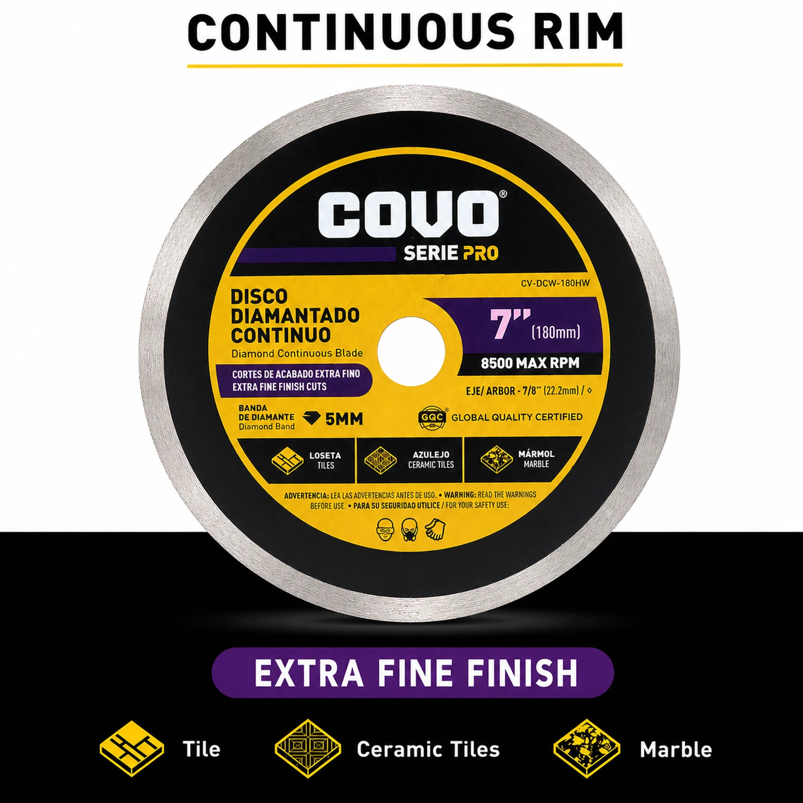 Continuous Rim Diamond Blade / For Fine Cutting / Wet / 1 Piece / 7" (180mm)