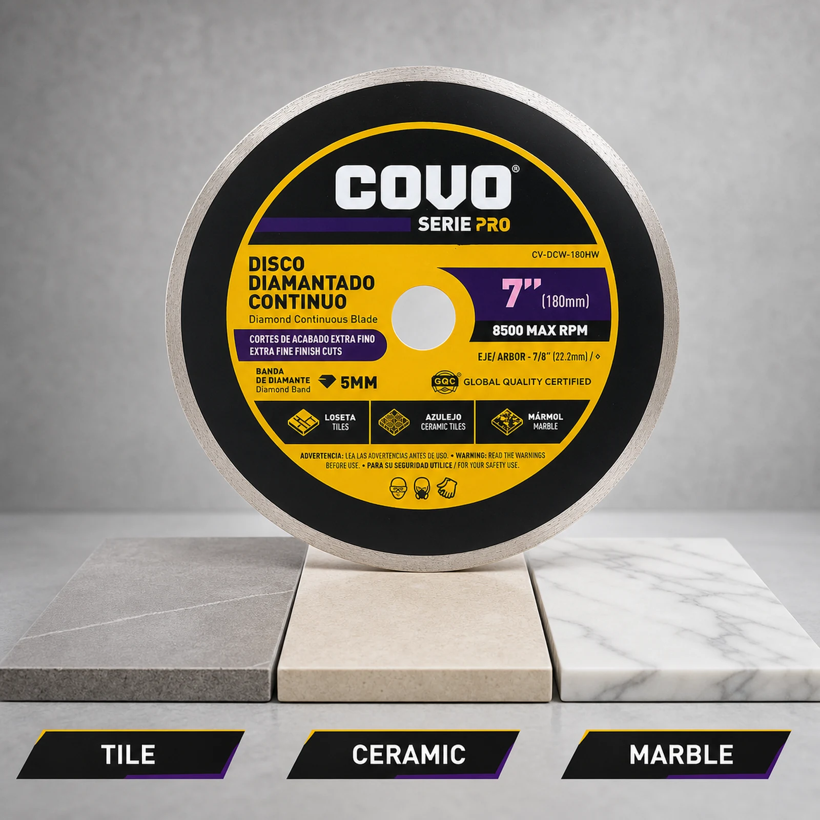 Continuous Rim Diamond Blade / For Fine Cutting / Wet / 1 Piece / 7" (180mm)