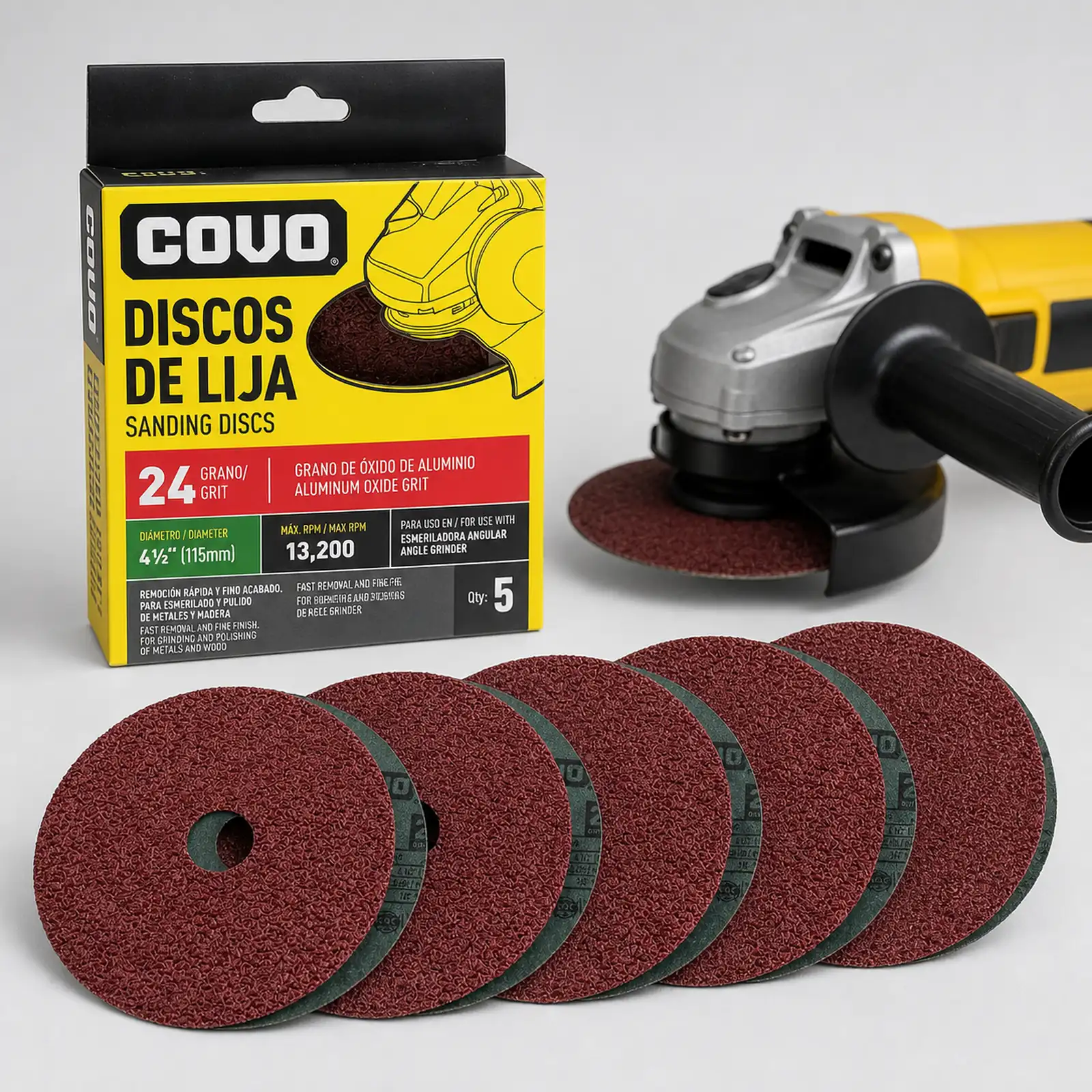 Grinder Sanding Disc / 4-1/2" / Grit 24 / Aluminum Oxide / 5 Pieces / 13,200 RPM