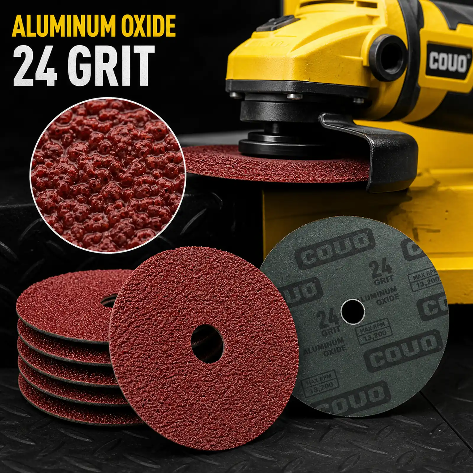 Grinder Sanding Disc / 4-1/2" / Grit 24 / Aluminum Oxide / 5 Pieces / 13,200 RPM