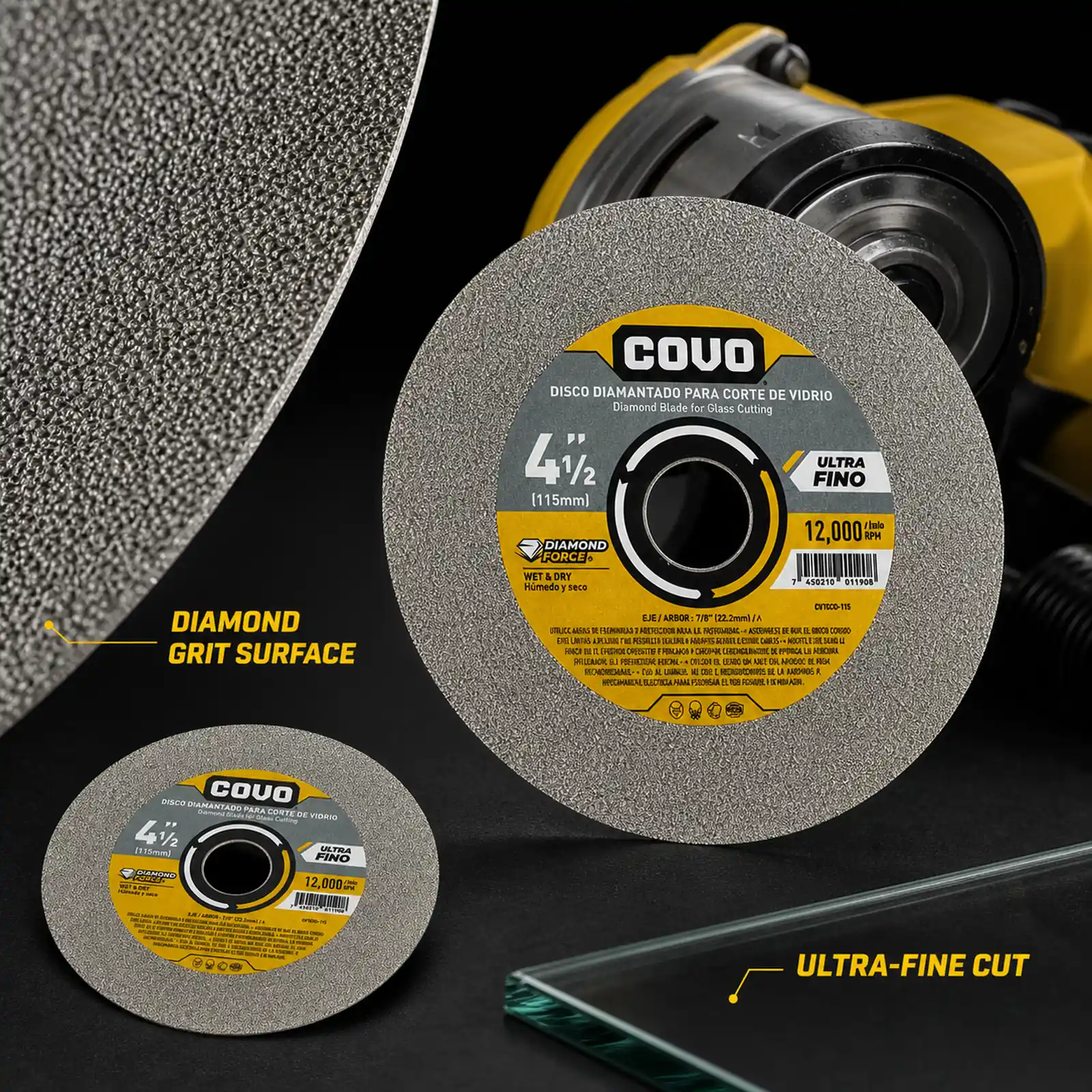 Diamond Blade / For Ultra Fine Glass Cutting / Wet & Dry / 1 Piece / 4-1/2" (115mm)