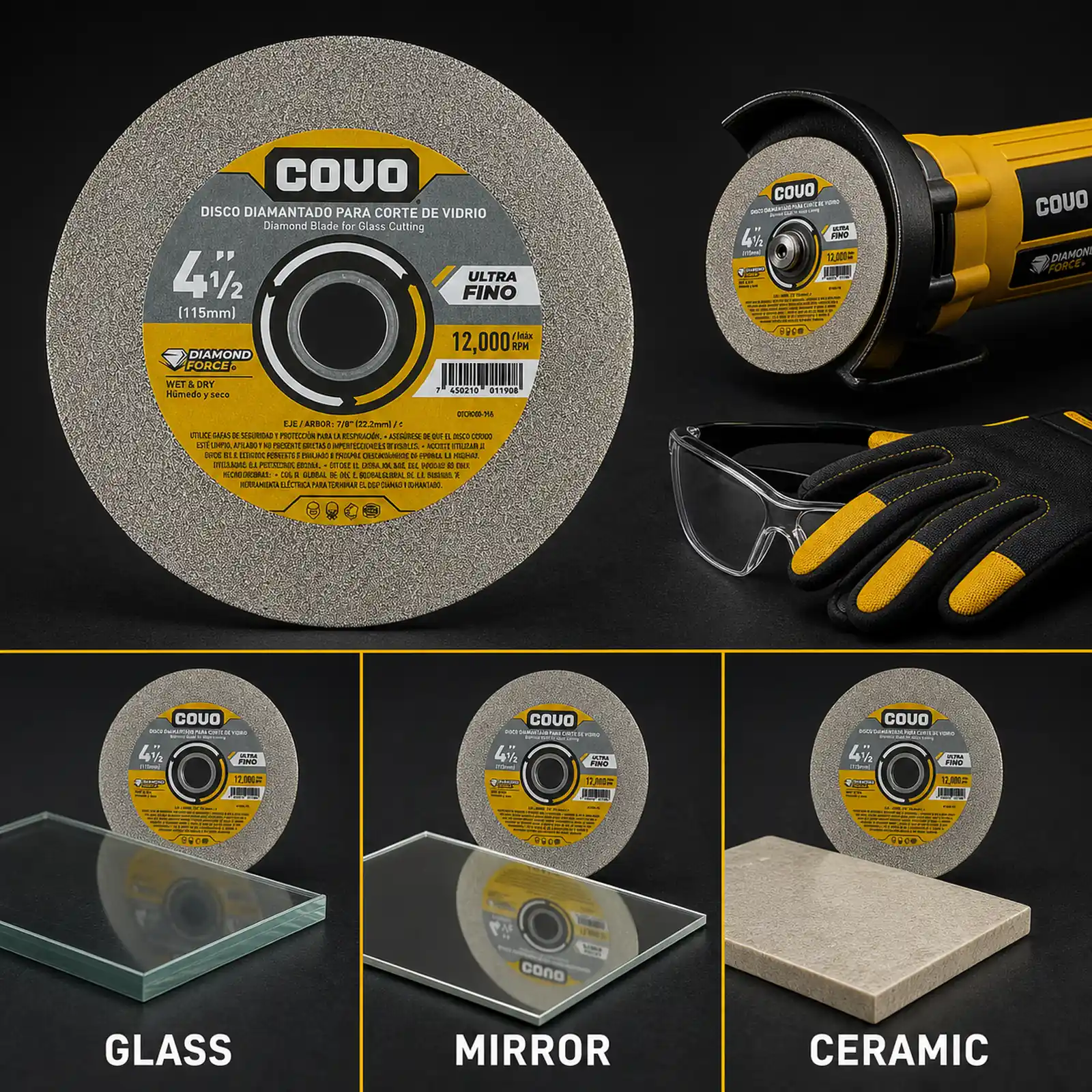 Diamond Blade / For Ultra Fine Glass Cutting / Wet & Dry / 1 Piece / 4-1/2" (115mm)