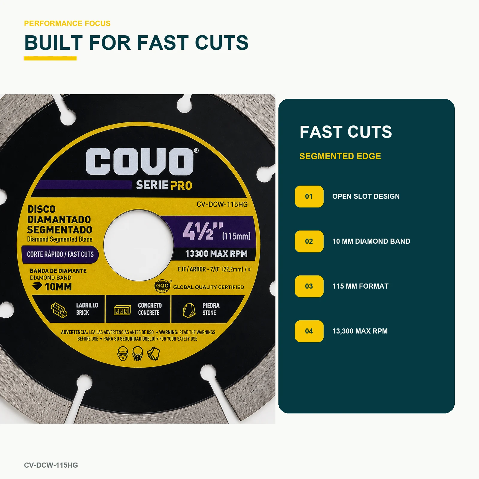 Segmented Diamond Cutting Blade / For Rough Concrete / Pro Series / 1 Piece / 4-1/2" (115mm)