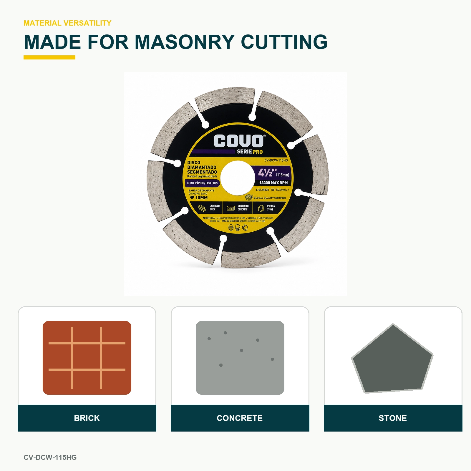 Segmented Diamond Cutting Blade / For Rough Concrete / Pro Series / 1 Piece / 4-1/2" (115mm)