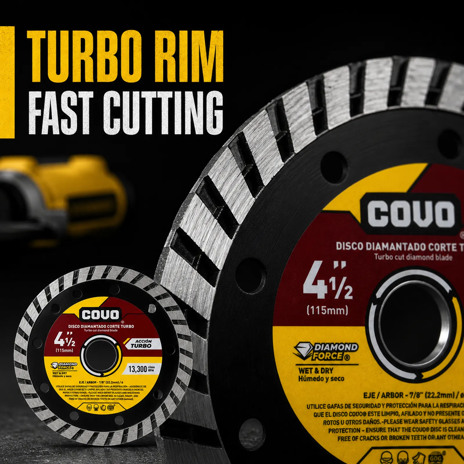 Turbo Diamond Cutting Blade / For Rough Concrete / Wet & Dry / 1 Piece / 4-1/2" (115mm)