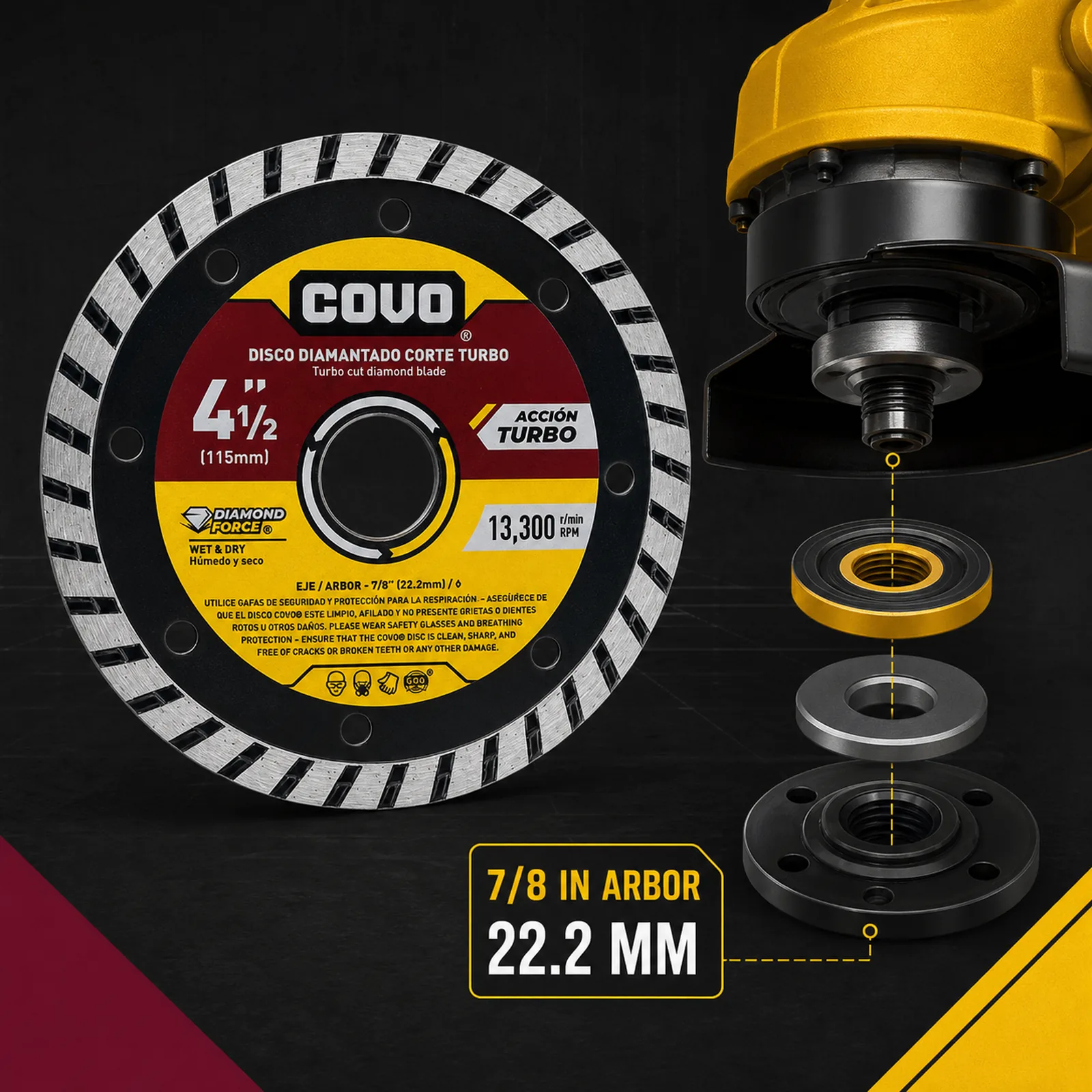 Turbo Diamond Cutting Blade / For Rough Concrete / Wet & Dry / 1 Piece / 4-1/2" (115mm)