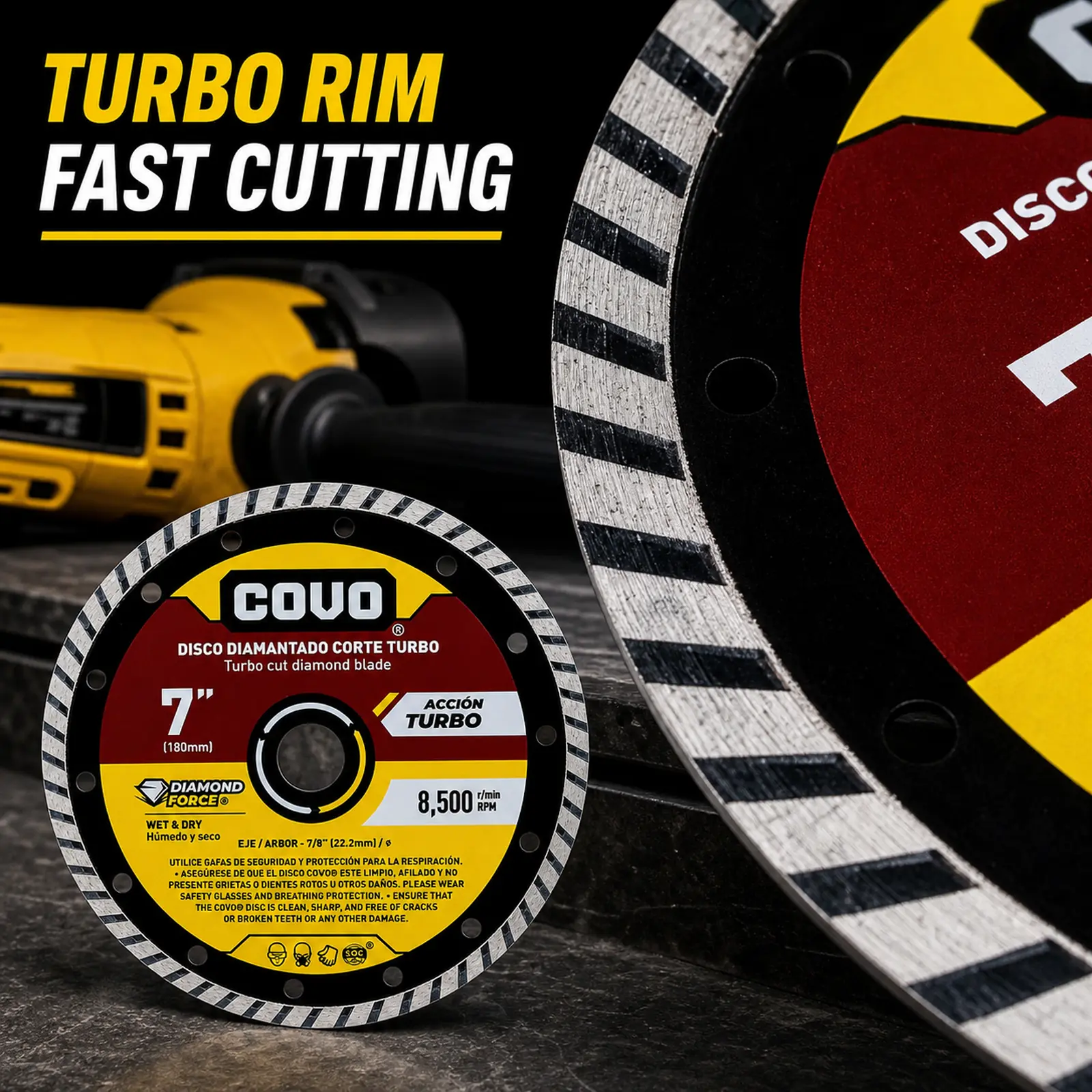 Turbo Diamond Cutting Blade / For Rough Concrete / Wet & Dry / 1 Piece / 7" (180mm)