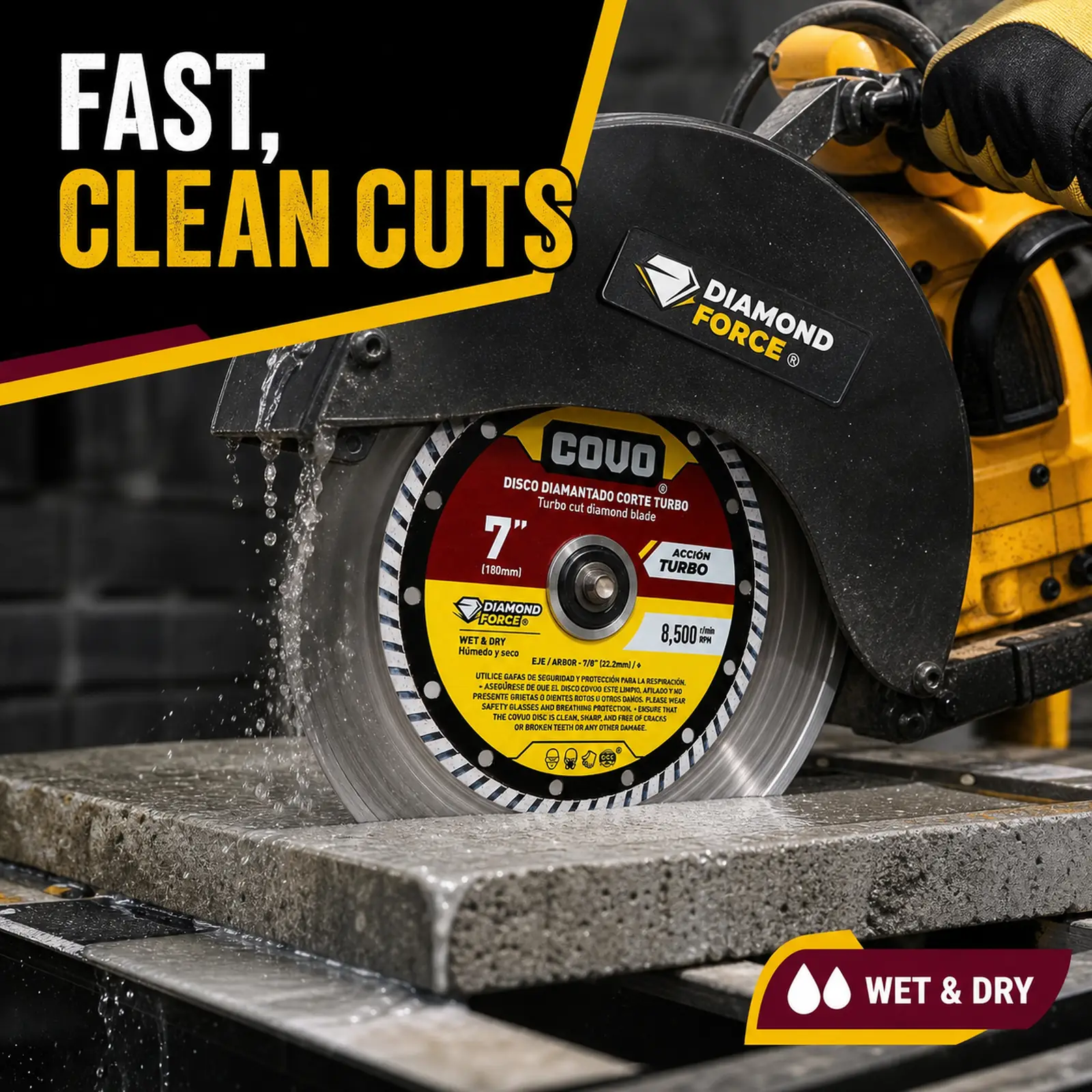 Turbo Diamond Cutting Blade / For Rough Concrete / Wet & Dry / 1 Piece / 7" (180mm)