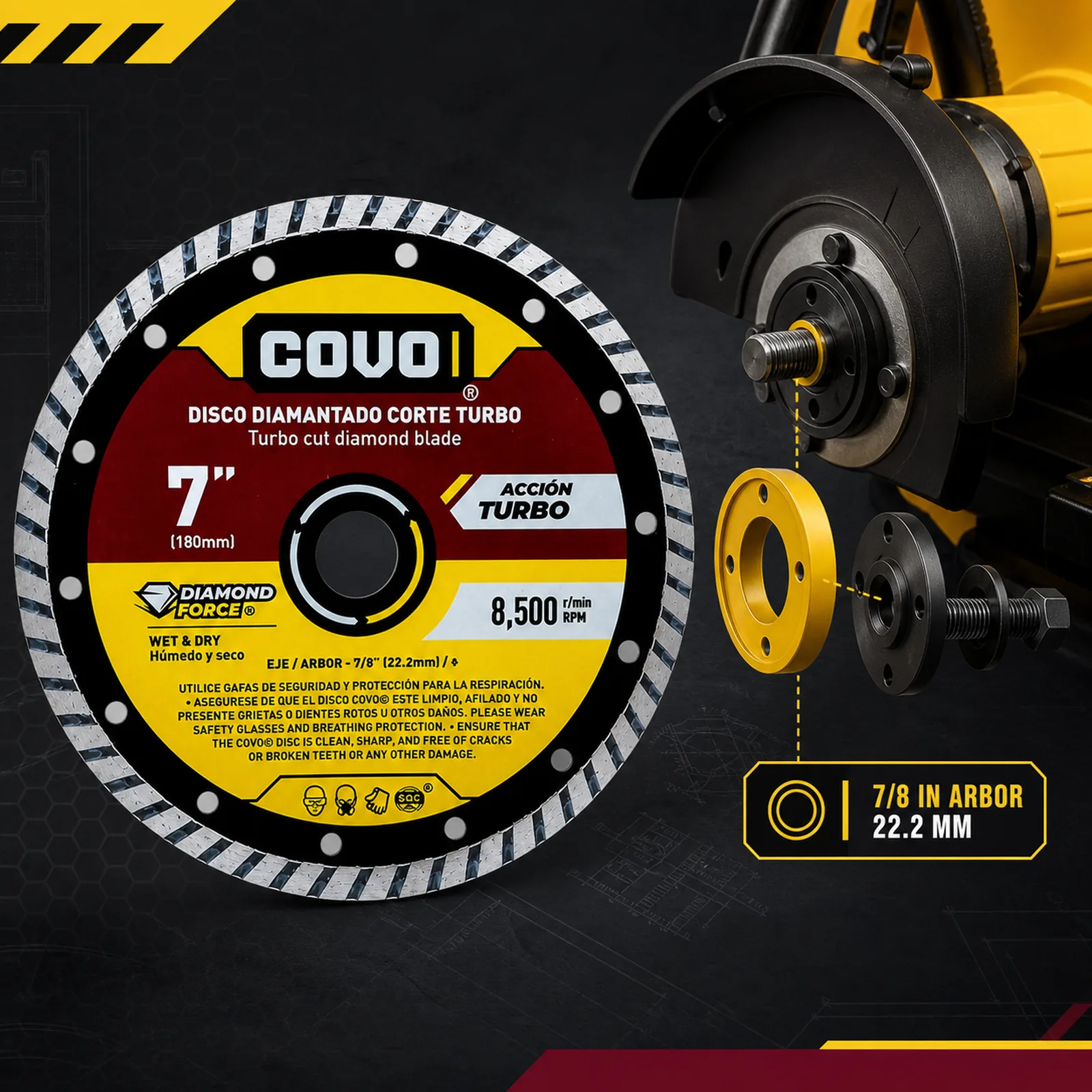 Turbo Diamond Cutting Blade / For Rough Concrete / Wet & Dry / 1 Piece / 7" (180mm)