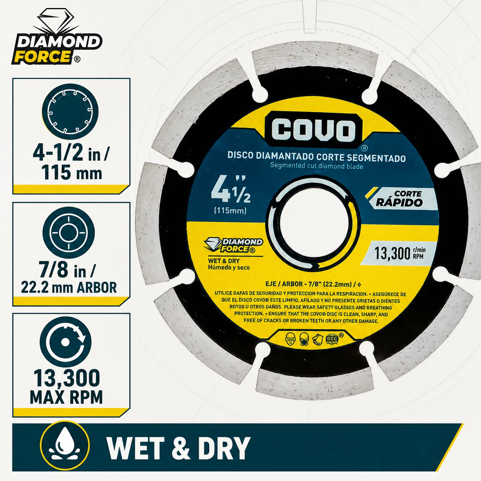 Segmented Diamond Cutting Blade / Wet & Dry / 1 Piece / 4 1/2" (115mm)
