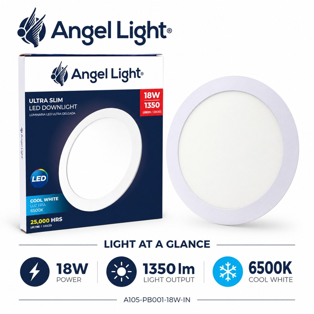 LED round recessed panel light 221mm 18w 6400K