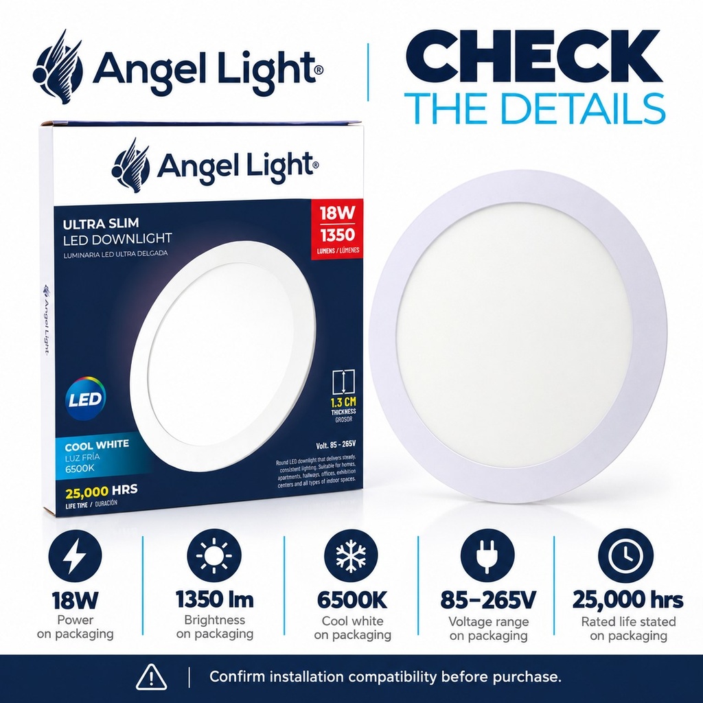 LED round recessed panel light 221mm 18w 6400K