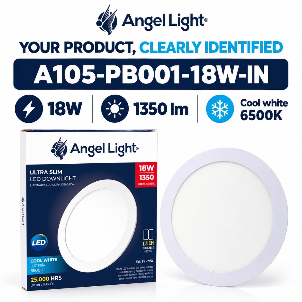 LED round recessed panel light 221mm 18w 6400K