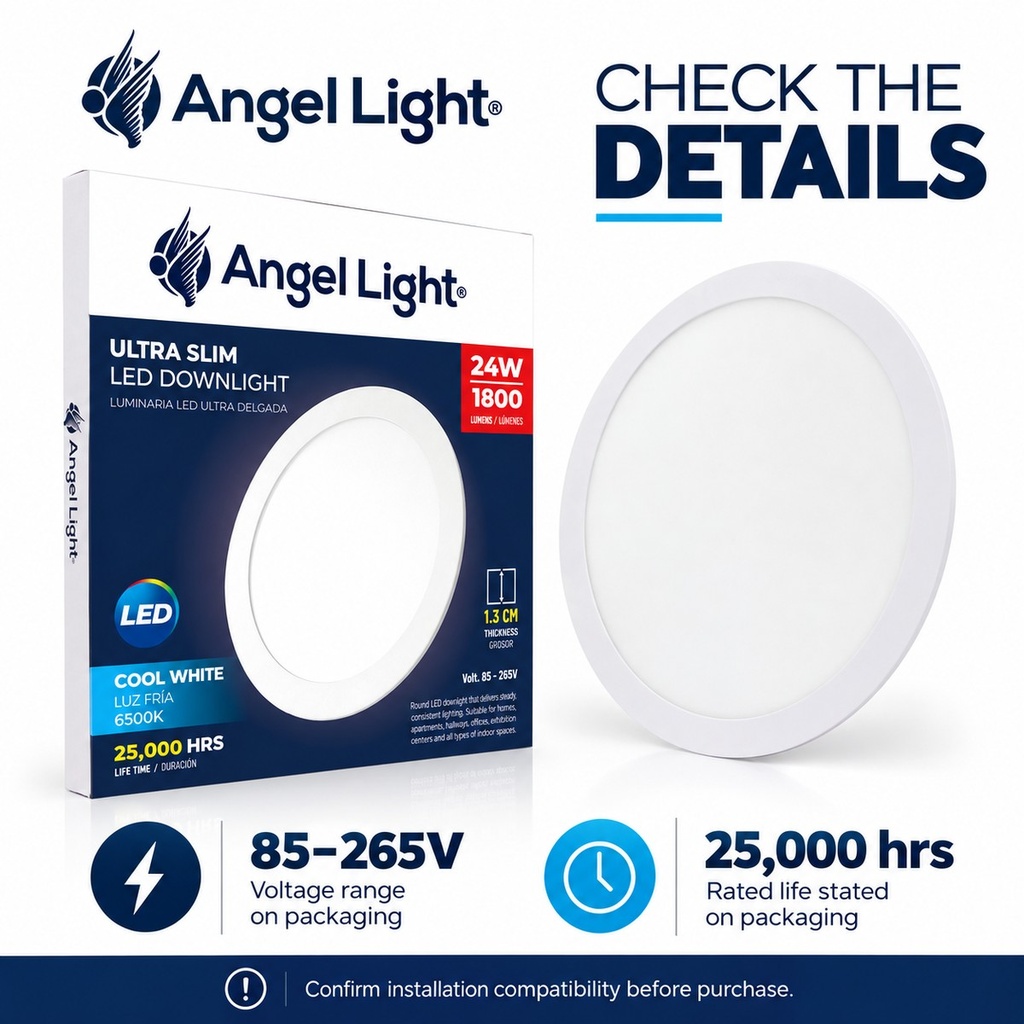 LED round recessed panel light 293mm 24w 6400k