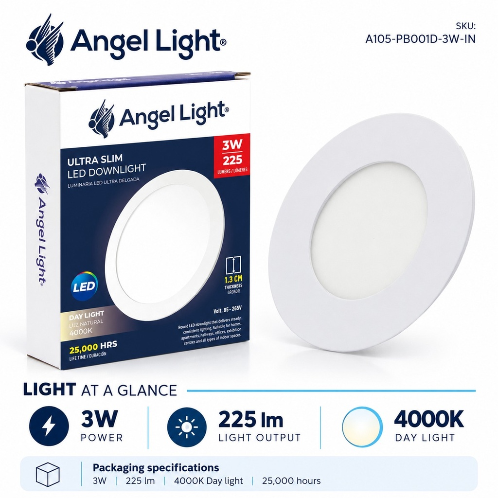 LED round recessed panel light 82mm 3w 4000K white